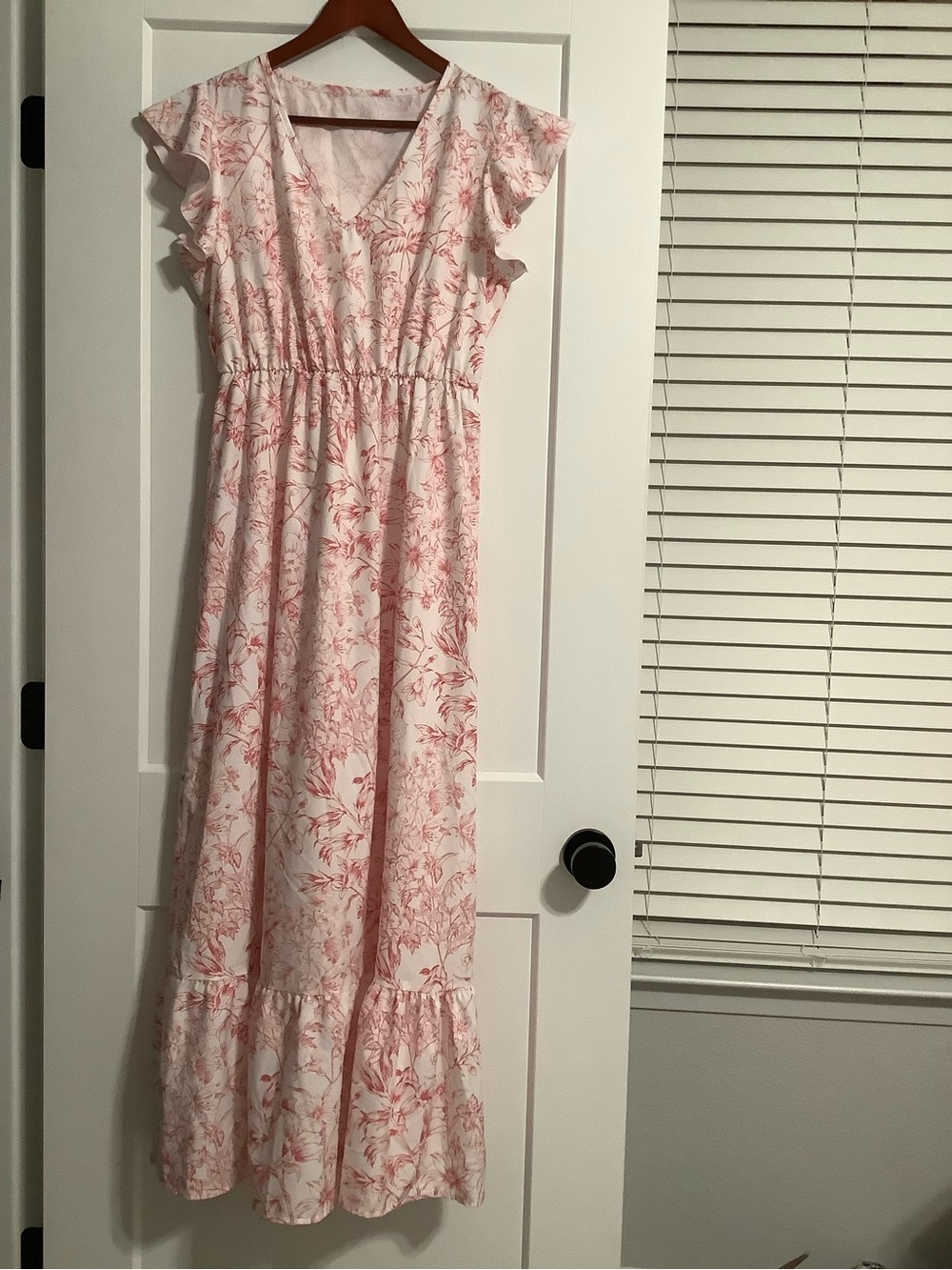 SHEIN Pink Floral V-Neck Maxi Dress with Ruffle Sleeves - Picture 2 of 6